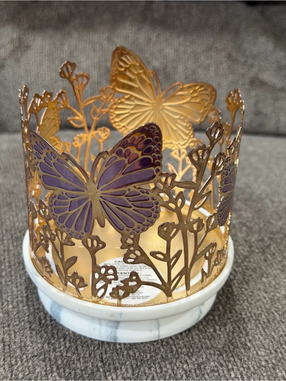 Bath & Body Works Gold and Purple Butterfly Candle Sleeve